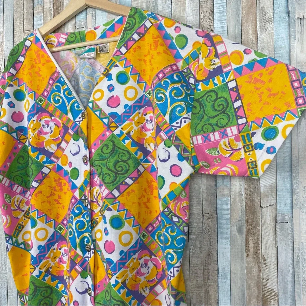 Vintage 80s 90s 20W Center Aisle Plus Size Printed Button Down Shirt Top Shacket - Picture 6 of 7